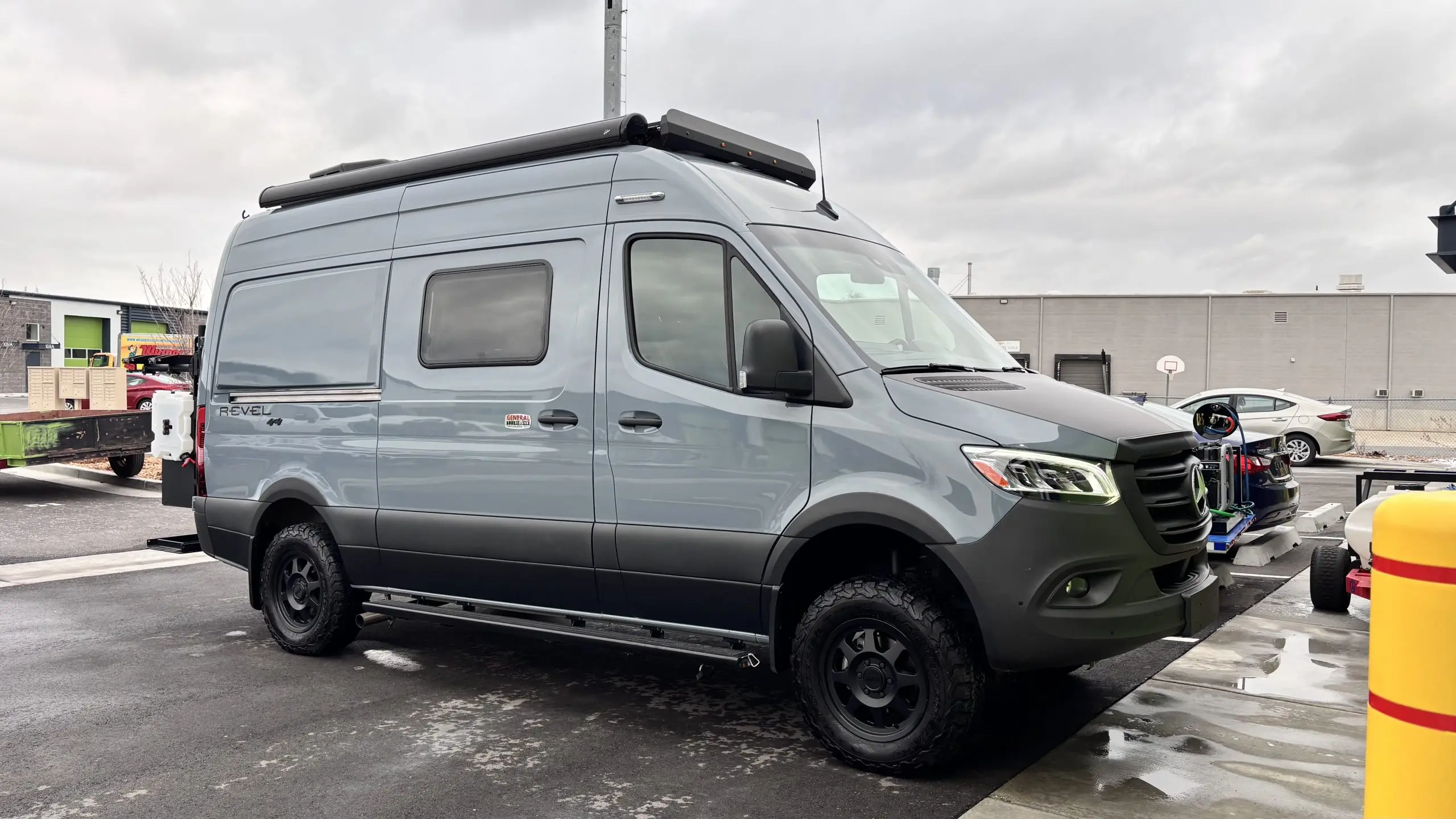 Clean gray Mercedes adventure van after detailing